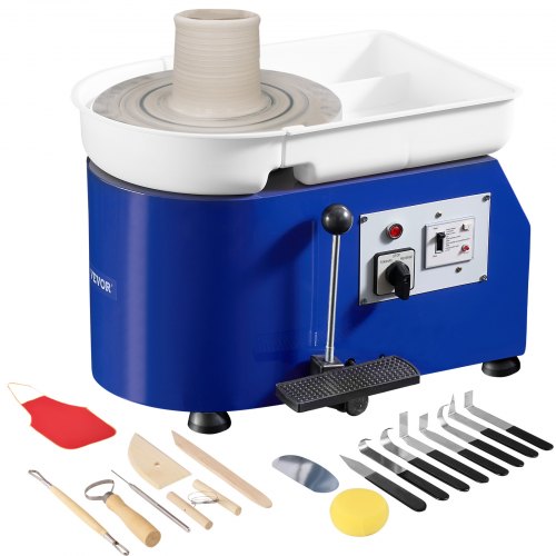

VEVOR Tour de Potier 350 W, Machine à Poterie de 28 cm, Vitesse Réglable 60 à 300 tr/min, Poignée et Pédale de Commande, Cuvette Amovible en ABS, Kit Complets pour Débutants en Artisanat et DIY, Bleu