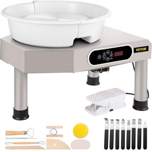 VEVOR Roue de Poterie 350W 25cm Tour de Potier électrique Gris avec Pédale, 0-300 tr/min Machine à T