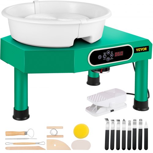 VEVOR Roue de Poterie Électrique Améliorée Tour Potier 350W 25cm Écran Tactile LCD Machine à Poterie Travail Céramique DIY Double Contrôle avec Pédale Machine Tour Argile Bassin Amovible