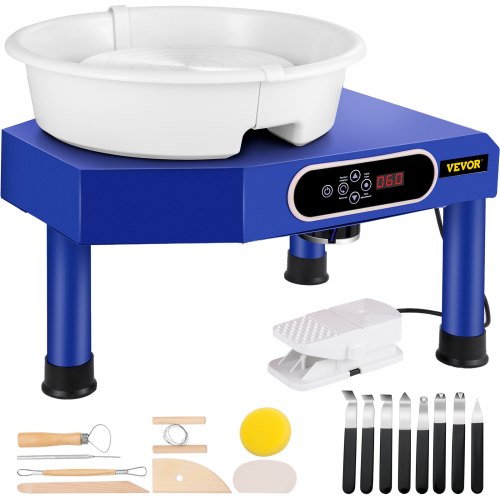 VEVOR Roue de Poterie 350W 25cm Tour de Potier électrique Bleu avec Pédale, 0-300 tr/min Machine à T