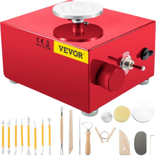 VEVOR Mini Roue de Poterie 2000 tr/min 30 W Tour de Potier électrique Portable Rouge, Machine à Argi