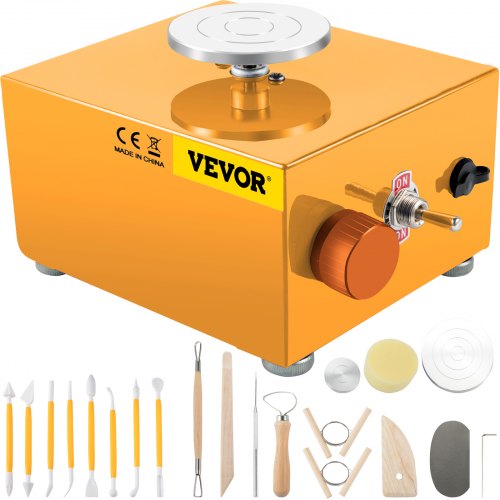 VEVOR Mini Roue de Poterie 2000tr/min 30W Tour de Potier Électrique Portable Jaune, Machine à Tour Argile Compacte et Légère en Alliage d'Aluminium, Outil Durable pour Céramique Bricolage Fabrication