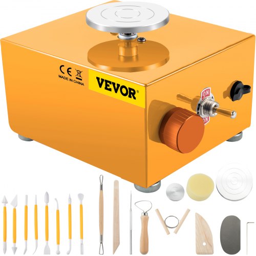 VEVOR Mini Roue de Poterie 2000 tr/min 30 W Tour de Potier électrique Portable Jaune, Machine à Tour