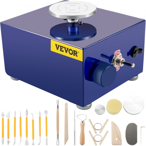VEVOR Mini Roue de Poterie 2000 tr/min 30 W Tour de Potier Électrique Portable Bleu, Machine à Argile Scellée Lavable avec Plateau Tournant, Outil de Bricolage pour Adultes Enfants Céramique Art DIY