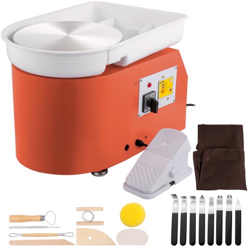 VEVOR Roue de Poterie 28CM 350W Tour Potier Électrique Pédale Machine à Poterie Bassin Amovible Formage Céramique Plateau Tournant en Alliage d'Aluminium 16PCS Outil pour Céramique Argile et Tablier