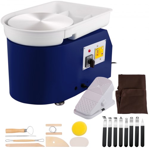 VEVOR Roue de Poterie 28 cm 350 W Machine à Tour de Potier Bleu électrique avec Pédale, Mini Roue de