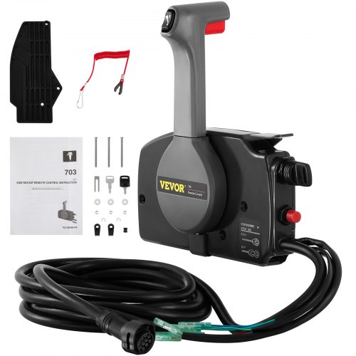 VEVOR Kit Boîte de Commande à Distance Accélérateur Bateau de Moteur Hors-Bord à Montage Latéral, Accélérateur Monté sur Côté pour Moteur Bateau Extérieur Yamaha + Câble à 10 Broches 703-48207-22-00
