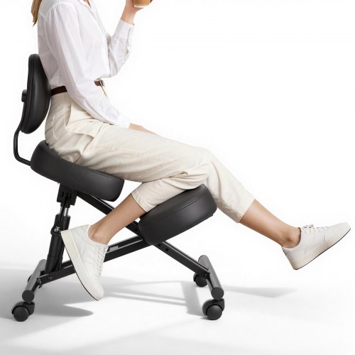 

VEVOR Chaise à Genoux Ergonomique avec Dossier et Roulettes, Siège Assis Genoux Hauteur Réglable, pour Posture Confortable Maison Bureau Méditation, Tabouret avec Coussins en Mousse Épaisse, Noir