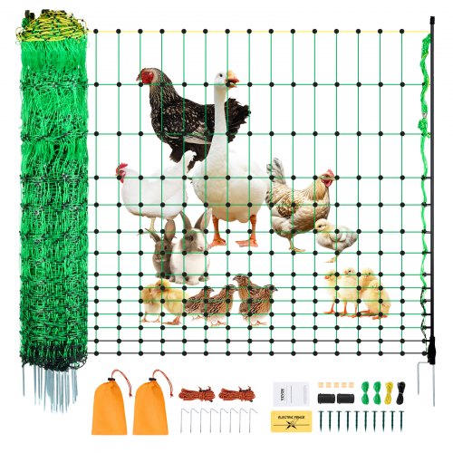 

VEVOR Kit filet de clôture électrique 1,21x30,48 m clôture filet PE avec poteaux et piquets à double pointe, maille portable utilitaire pour poulets, canards, oies, lapins, dans les cours, les fermes