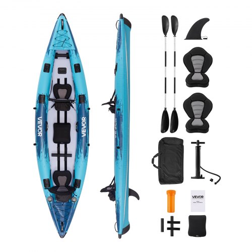 

VEVOR Kayak Gonflable 2 Places Kayak de Loisir Gonflable, Charge 318 kg, Résistant aux Fuites Perforations, avec Sièges Rembourrés, Plancher PVC, 2 Pagaies, Pompe à Main, Sac de Transport pour Pêche
