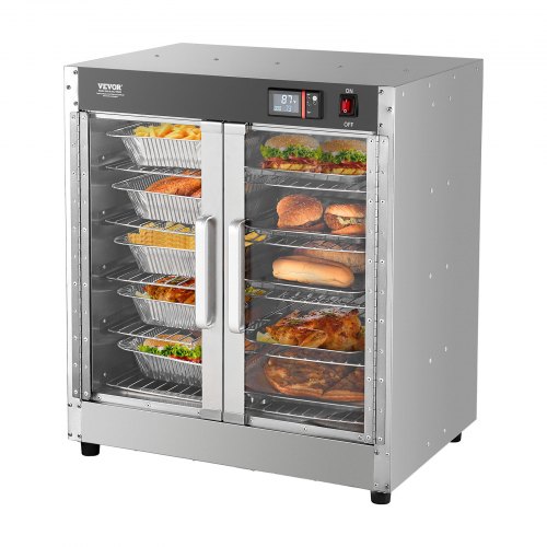 

VEVOR Armoire Chauffante à 5 Niveaux, Étuve Traiteur avec Bac à Eau, Chauffe Assiettes Double Porte en Verre et Étagères Réglables, en Acier Inoxydable, pour Pizza Poulet Restaurant Cafétéria