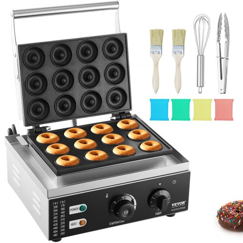 

VEVOR Machine à beignets électrique, 1550 W, appareil à donuts commercial avec surface antiadhésive, machine à gaufres chauffante double-face à 12 trous, 50-300 ℃, pour restaurant et usage domestique