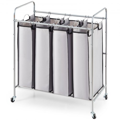 VEVOR Panier à Linge Mobile 76,5x41x86,5 cm Chariot Linge Sale avec 4 Sacs de Tri Amovibles de 34x58