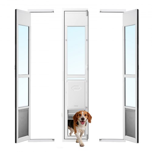 

VEVOR Chatière pour Porte Coulissante en Verre, Porte pour Chien et Chat, Ouverture Pivotante à 180°, Hauteur Réglable de 1927 à 2049mm, Cadre en Alliage d'Aluminium, Rabat et Verrouillage, Taille L