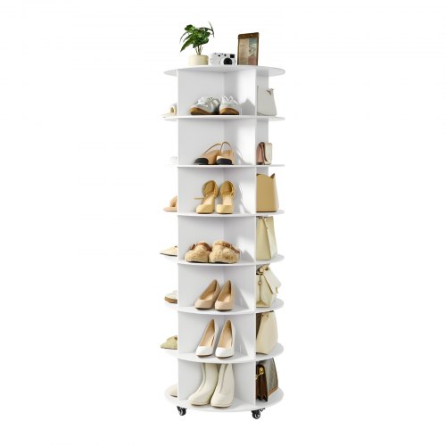 

VEVOR Étagère à chaussures rotative à 7 niveaux avec roulettes, présentoir à chaussures rotatif à 360°, organisateur sur pied de type plateau tournant, pour chambre, salon, entrée, dressing, blanc