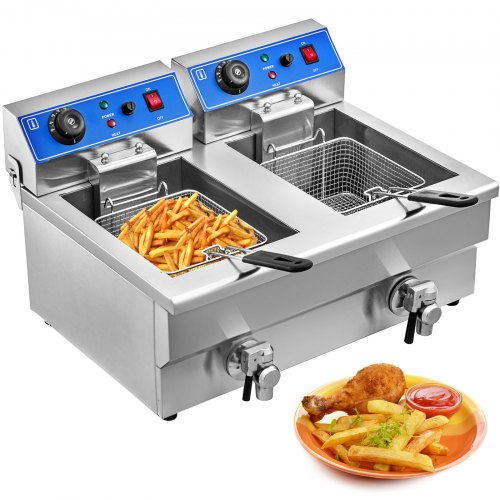 20l Friteuse Professionnelle électrique Frites 6000w Double Réservoir+2 Robinets