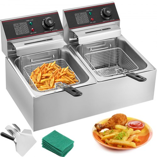 VEVOR Friteuse 12L Electrique Inox, Friteuse Commerciale en Acier Inoxydable, à Double Réservoir 500