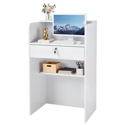 

VEVOR Comptoir de Réception, 60 cm Bureau d'Accueil Rectangulaire avec Tiroir Verrouillable, Table de Caisse Compacte pour Bureau, Hall d'Entrée, Salon et Boutique, Meuble d'Accueil Moderne, Blanc