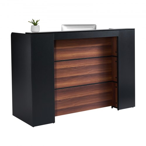 

VEVOR Comptoir de Réception 160x60x111 cm, Banque d'Accueil Rectangulaire, Bureau de Réception avec Éclairage LED, Meuble pour Vente au Détail, Caisse, Hall, Salon de Beauté et Bureau, Noir et Marron