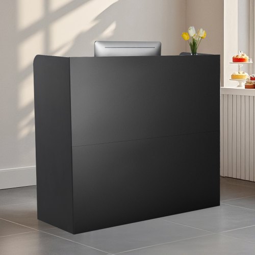

VEVOR Comptoir de Réception 120x48x110 cm, Banque d'Accueil Rectangulaire, Meuble de Réception avec Tiroir Verrouillable et Armoire de Rangement, pour Caisse, Hall, Salon de Beauté et Bureau, Noir
