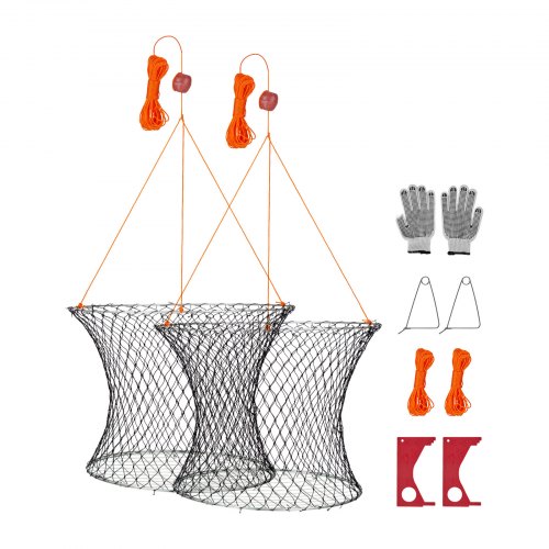 

VEVOR Nasse à Écrevisses Pliable, Piège à Crabes 60 cm en Haut et 50 cm en Bas, pour Pêche aux Crustacés Crevettes Poissons Quai Étang Bateau, en Filet Nylon avec Fond en Treillis Métallique, 2PCs