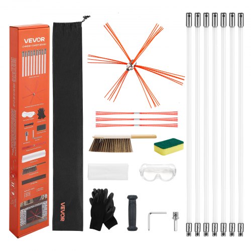 

VEVOR Kit de Ramonage 7 m Brosse Ramonage Cheminée Extensible Outil de Nettoyage Flexible 90° pour Conduits de Cheminées Carrées Rectangulaires Arquées, avec Poils de Rechange, Lunettes de Protection
