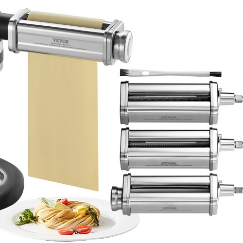 VEVOR Accessoires à Pâtes pour KitchenAid Robot Pâtissier 3PCS Rouleau à Pâtes avec Coupe-Spaghetti