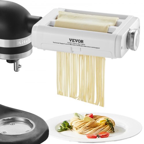 

VEVOR Rouleau à Pâtes pour KitchenAid 3-en-1 Accessoire à Pâtes pour Robot Pâtissier avec Laminoir et 2 Rouleaux Découpeurs en Inox 8 Réglages d’Épaisseur 0,3-2 mm pour Spaghetti Tagliatelle Tortillas