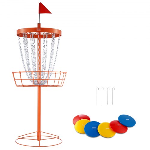 

VEVOR Corbeille de Disc Golf à 24 Chaînes, Cible Portable pour Disc Golf en Acier, Panier de Golf à Disque avec 6 Disques, Équipement d’Entraînement Professionnel Intérieur et Extérieur, Orange