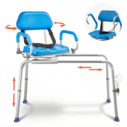 

VEVOR Chaise de Baignoire Coulissante, Siège de Transfert pour Baignoire Pivotant, Capacité 150 kg, pour Seniors et Personnes à Mobilité Réduite, Hauteur Réglable, Accoudoirs Relevables et Dossier