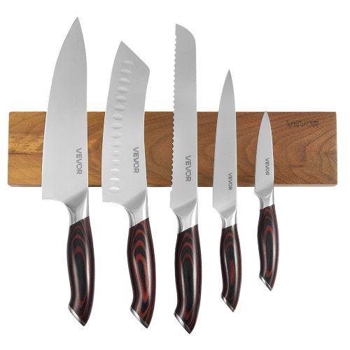 

VEVOR Set Couteau Cuisine avec Porte-couteaux Magnétique, 6 PCS, Lame en Acier Inox à Haute Teneur et Manche Ergonomique en Bois de Finition Noyer, Bloc à Couteaux de Support Aimanté Puissant Mural