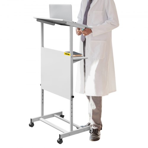 VEVOR Pupitre de Conférence Mobile Lutrin Podium Hauteur Réglable 103-135 cm Pupitre de Présentation en SPCC Lutrin Debout avec Étagère de Rangement Déflecteur Salle de Classe Lecture Bureau Église