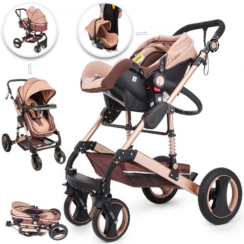 Luxe 3 in 1 Pliable Poussette de Bébé Landau avec Nacelle Siège-auto Anti-choc