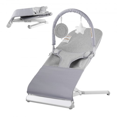 

VEVOR Transat Bébé 0-9 Mois Siège Transat Pliable Nouveau-né avec 2 Angles d'Inclinaison, Barre de Jouets Rotative, Sac de Transport, Transat Portable Bébés, pour Intérieur, Extérieur, Gris Clair