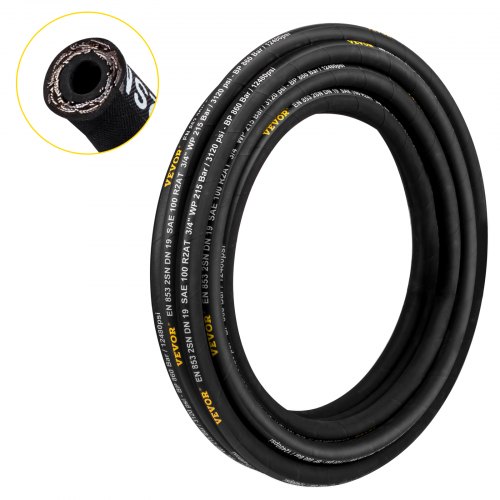 

VEVOR Tuyau Hydraulique 1/4" x 100 m, Tuyau d'Essence 5800 PSI, Durite de Carburant en Caoutchouc Résistant avec 2 Tresses en Fil d'Acier, Durite de Carburant -20 à 140 ℃, Transférer Huile Hydraulique