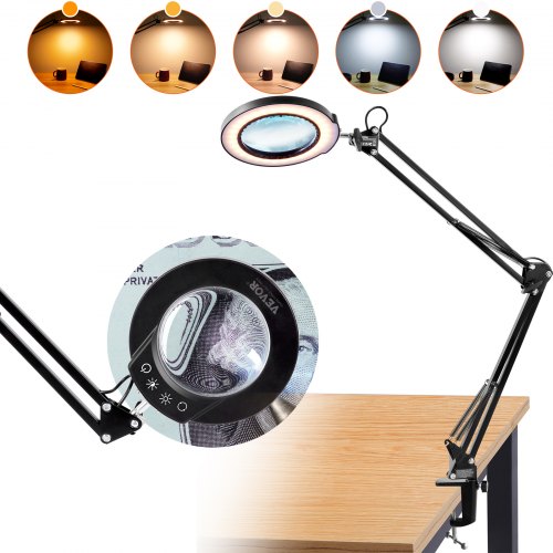 VEVOR Lampe Loupe 5X 64 LED en 5 Couleurs et 5 Luminosités Réglables Loupe de Lecture avec Éclairage