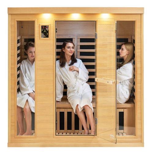 

VEVOR Sauna Infrarouge Lointain pour 3-4 Personnes, Cabine Sauna Domestique Bois de Pruche Infrarouge à Faible EMF, 2580 W, avec Porte en Verre Trempé, Haut-parleurs Bluetooth, Lumières Chromothérapie