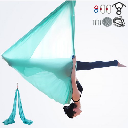 VEVOR Hamac de Yoga Aérien 10x2,8m Balançoire de Yoga Inversion Danse Aérien en Soie Polyester Anti-gravité d'air Descendeur en Forme 8, Chaîne Daisy Crochet de Plafond Multicolore (Lac Bleu)
