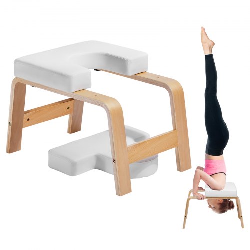 

VEVOR Tabouret d'Inversion de Yoga Charge 136 kg, Chaise de Yoga Cadre en Bois et Coussin en PU, Banc de Yoga pour Faire le Poirier, pour Entraînement de Force et d'Équilibre, Salle de Sport, Blanc