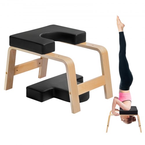 

VEVOR Tabouret d'Inversion de Yoga Charge 136 kg, Chaise de Yoga Cadre en Bois et Coussin en PU, Banc de Yoga pour Faire le Poirier, pour Entraînement de Force et d'Équilibre, Salle de Sport, Noir