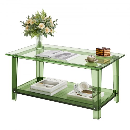 

VEVOR Table basse en acrylique, 50 x 80 x 40 cm, table d'appoint de salon à 2 niveaux avec étagère de rangement, bout de canapé rectangulaire moderne, pour salle à manger, salon, cuisine, bureau, vert