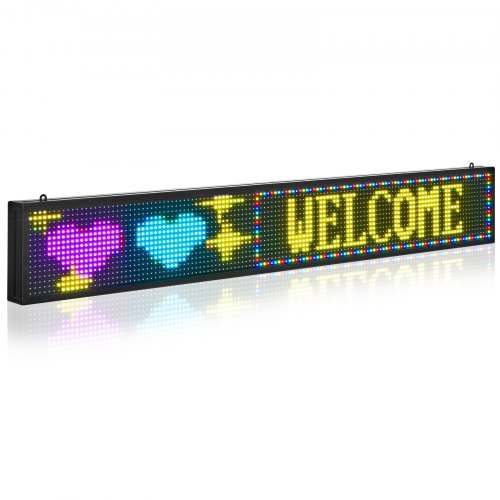 

VEVOR Enseigne Lumineuse LED Programmable 131x19 cm, Panneau d’Affichage Numérique Couleur Pleine P10, GIF à Motifs de Texte Personnalisés, Commande Bluetooth, Information Publicitaire Publicité