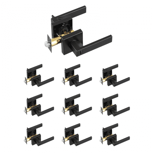 

VEVOR Poignée de porte de confidentialité, 10 pcs, levier de porte carré, réversible à gauche ou à droite, avec verrouillage sans clé, rotation à 45° pour ouvrir, pour chambre, salle de bain, noir mat