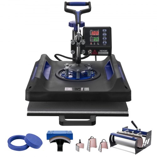 

VEVOR Presse à Chaud 8-en-1, Plaque Chauffante 38x38 cm, Machine de Sublimation Textile avec Presse à Tasses 89 cL, Pivotant à 360°, Pressage Numérique, T-shirt/Chapeau/Tasse/Assiette, Noir et Bleu