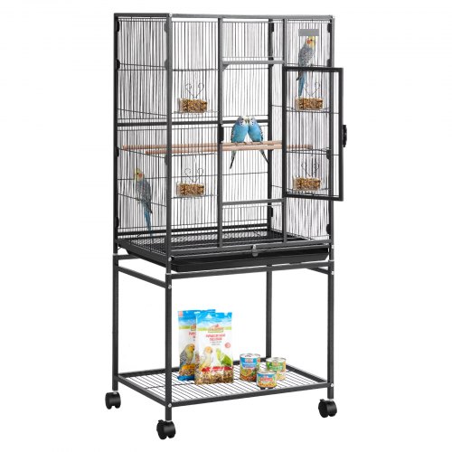 

VEVOR Cage Oiseau 62,5x42,5x137 cm Volière Oiseaux Toit Plat Cage Perroquet sur Pied Roulettes pour Mésange Bleue Calopsitte Canari Perruche Ondulée Conure, avec Perchoirs Plateau Coulissant Mangeoire