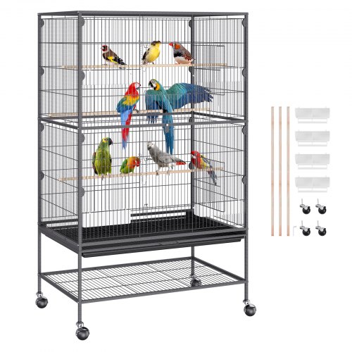 

VEVOR Cage Oiseau 79x51x132 cm Grande Cage Oiseaux à Roulettes Intérieur Décorative avec Support Roulant Plateau Détachable Perchoirs Mangeoires pour Divers Oiseaux Perroquet Ara Perruche Calopsitte