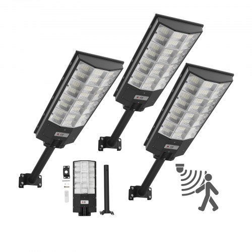 

VEVOR Lampadaire Solaire Extérieur 8000 W Projecteur LED Solaire 450000 lm pour Parking Jardin Cour, avec Télécommande, Détecteur de Mouvement, Éclairage du Crépuscule à l'Aube, Étanche IP65, Lot de 3