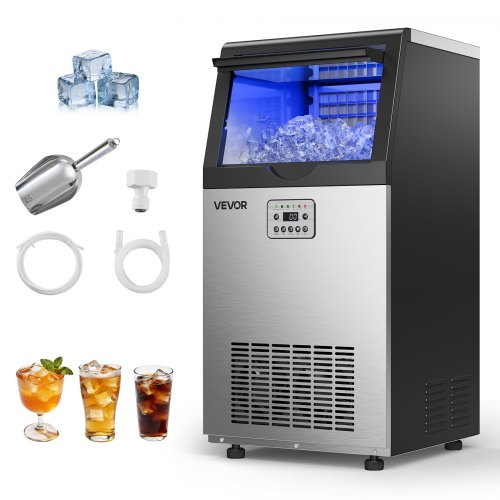 

VEVOR Machine à Glaçons Commerciale, Fabrique de Glaçons Rendement Élevé 45 kg/24 h avec Stockage de 14 kg, pour Bar Café Restaurant Débit de Boissons, avec Affichage LED et Fonction Autonettoyage