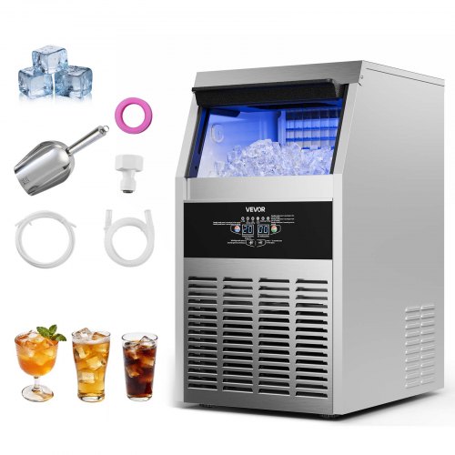 

VEVOR Machine à Glaçons Commerciale, Fabrique de Glaçons Rendement Élevé 59 kg/24 h avec Stockage de 14 kg, pour Bar Café Restaurant Débit de Boissons, avec Affichage LED et Fonction Autonettoyage