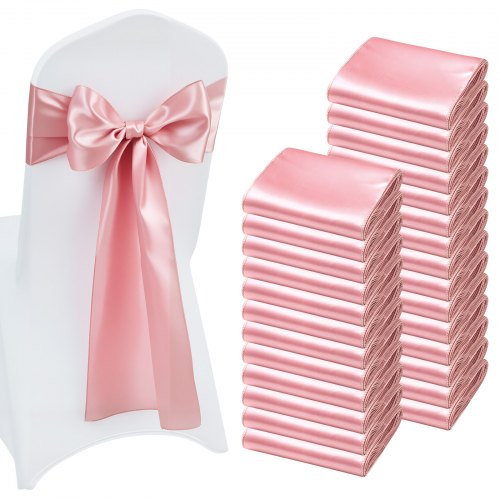 

VEVOR Nœud de Chaise en Satin Luxueux Rose Lot de 100 Pièces, Bandeau de Chaise de 17 x 275 cm, Facile à Nouer, Ceinture de Décoration Élégante pour Mariage, Cérémonie, Fête Prénatale et Banquet